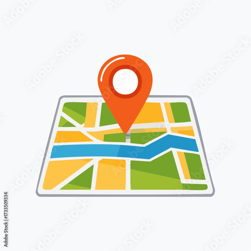 A map illustration with an orange location pin marking a specific point on the depicted area.