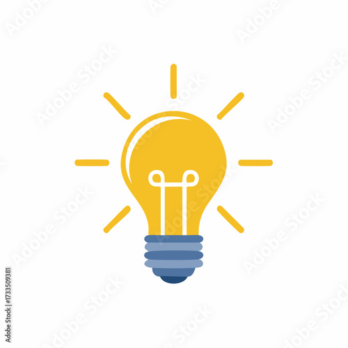 A bright yellow lightbulb with radiating light beams, symbolizing a new idea or inspiration, set against a clean white background.