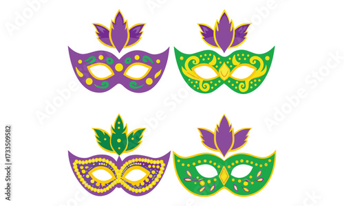 Mardi Gras Masks – Carnival Costume Party Masquerade Decor in Purple, Green, and Gold

