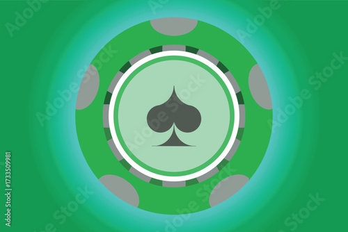 Green Ace of Spades Poker Chip Glowing Brightly