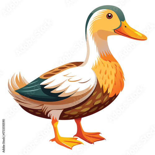 Autumn Feathered Duck. Amber Wing Duck Vector. Rustic Plumage Waterfowl. Golden-Brown Duck Illustration. Wildwood Feather Duck. Duck concept, Duck cartoon, Duck icon, Duck Vector, Duck topics, Duck,