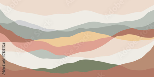 Mountain colors, translucent waves, sunset, abstract glass shapes, modern background, design vector illustration