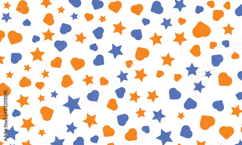 Seamless pattern colorful background. little white stars and hearts. vector texture. trend print for textiles and wallpaper.