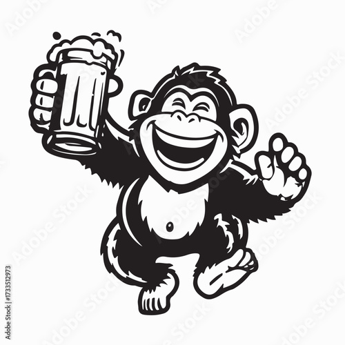 Happy Monkey Holding Beer in Celebration Vector isolated on white background