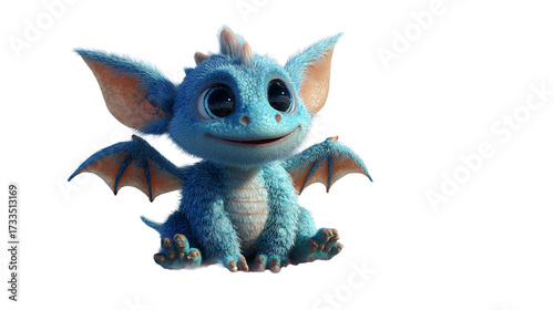 Adorable Blue Dragon Cub with a Playful Expression Isolated on a Black Background