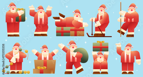 Celebration of Christmas with cheerful Santa Claus characters. Vector illustration