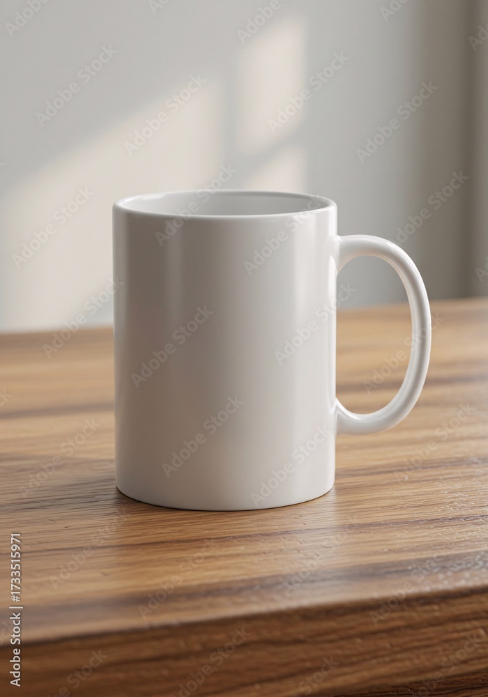 Fototapeta premium White Ceramic Mug Mockup on Wooden Desk