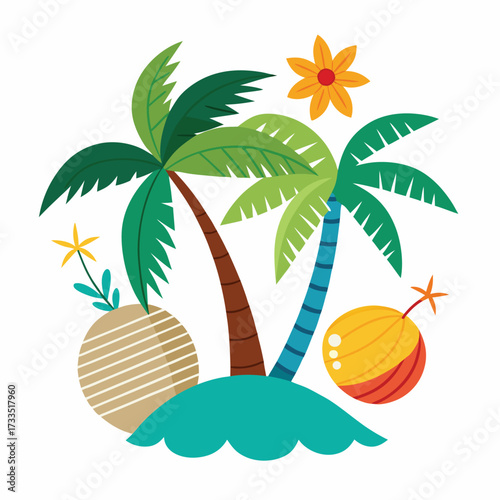 tropical island with palm trees and coconut