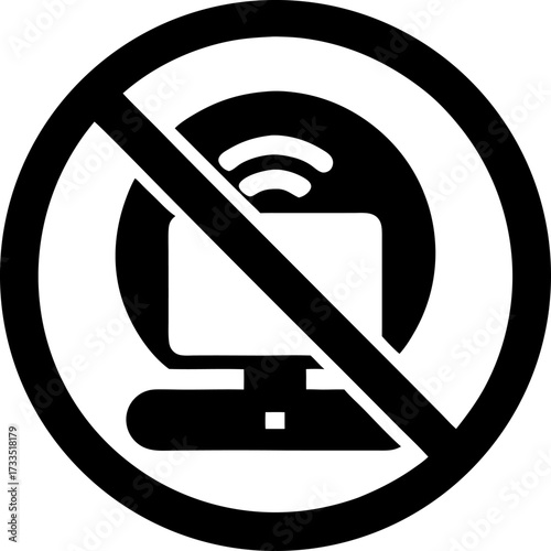 No Internet Icon Silhouette black , white background 