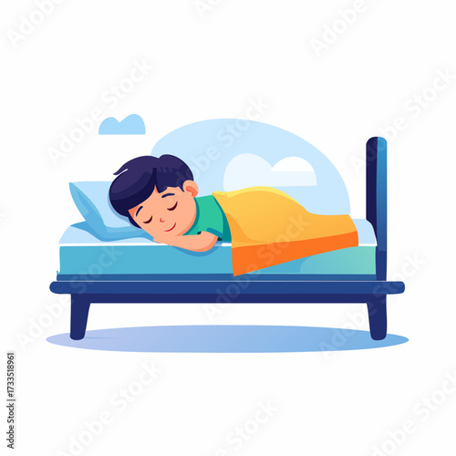 Sweet dreams and peaceful slumber for a young boy, gently hugging his beloved teddy bear in bed, symbolizing comfort, security, and the innocence of childhood during a restful night