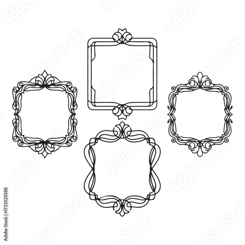 Large set vector black silhouette frame cartouches badges silhouette vector illustration on white background.