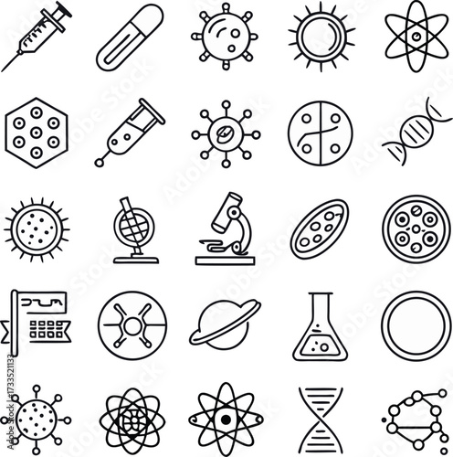Discover scientific innovation with a collection of diverse icons representing research, health, and discovery for your next project.