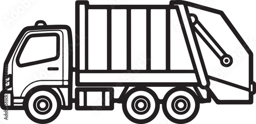 Illustration of line art illustration of a garbage truck isolated on white background