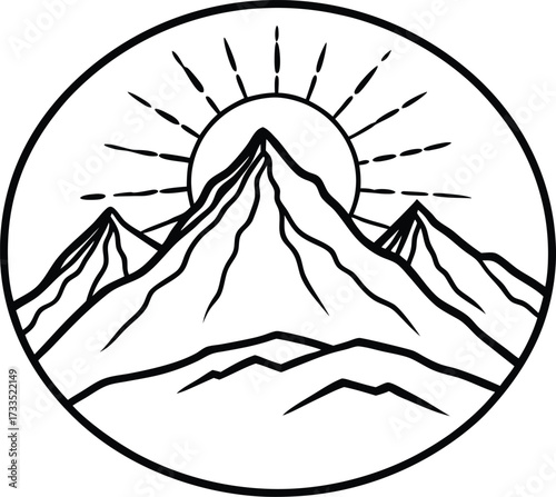 mountain peak with sunrise illustration on transparent background