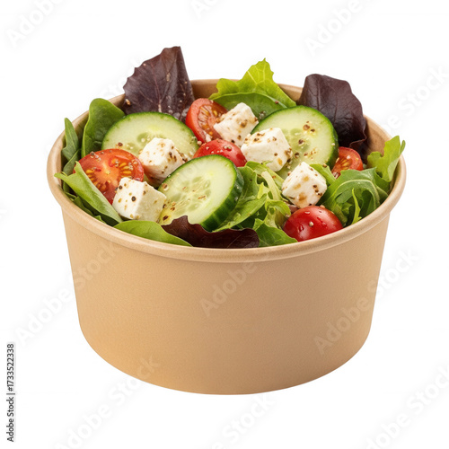 Fresh salad in paper bowl isolated on a transparent background