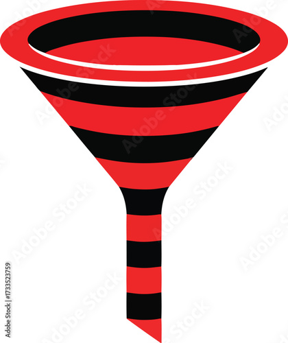 Illustration of red and black striped funnel isolated on white background