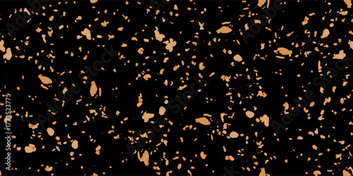 Biscuit crumbs top view bg as a seamless pattern on table. Bright yellow cookie pieces or crunches on the black surface. Scattered broken crushed nuts isolated on white. Vector illustration.