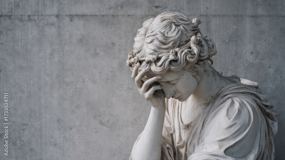Naklejka premium Grief and Reflection: Elegant Statue Emphasizing Human Emotion
