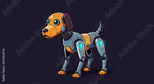 Cartoon Robotic Dog with Orange and Gray Metal Body.