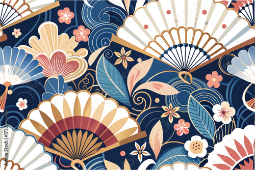 Vibrant Fan Illustration Pattern with Dynamic Energy