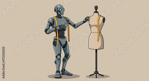 Robot Measuring Mannequin with Tape Measure for Fashion Design.