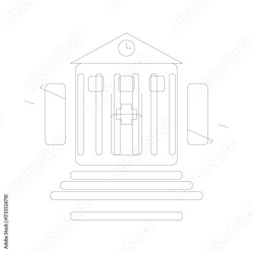 Court Building Outline Unique Vector – Justice, Law, and Legal Institution Illustration
