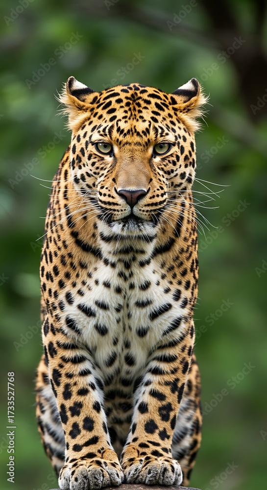 Fototapeta premium Majestic leopard portrait showcasing its striking spots in a natural habitat setting