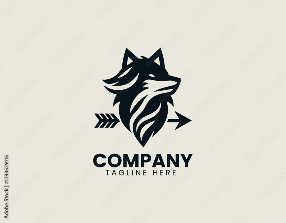 Obraz premium Wolf Arrow vector logo illustration