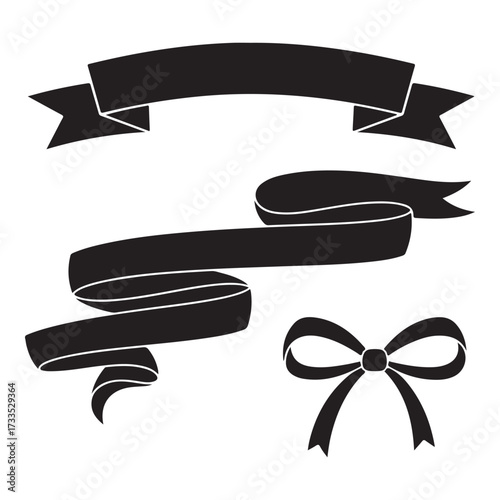 Ribbon monochrome set silhouette vector  illustration design.
