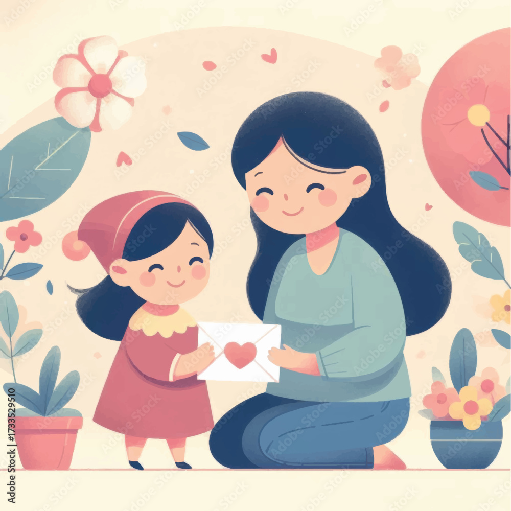 Fototapeta premium Mother and daughter sharing a special moment with a heartfelt gift of love.