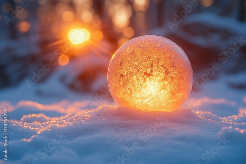 Snow globe shining in snow.