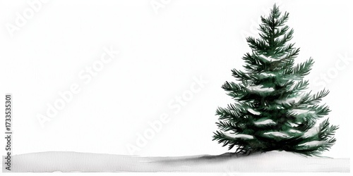 Christmas tree in snowy winter watercolor. Capture serene wintertide charm artistic evergreen illustration delicate paint application tranquil season scene festive holiday image