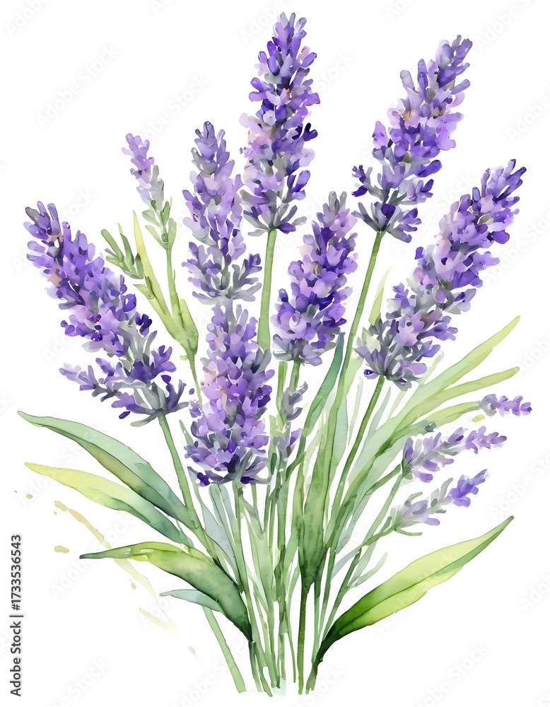 Fototapeta premium A beautiful arrangement of lavender flowers painted in stunning watercolor reflects springtime tranquility Generative AI
