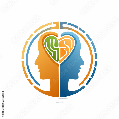 Logo with two human profiles forming a heart shape, symbolizing connection and intelligence.