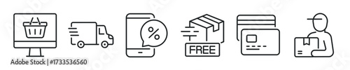 Delivery thin line icon set. Web minimal editable stroke icons