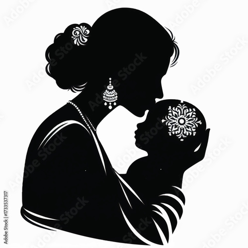 Mother and Child Silhouette Loving Embrace.