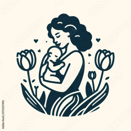 Mother tenderly holding her newborn baby.