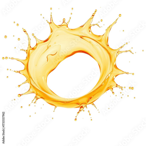 Dynamic apple juice splash with circular frame on white background  