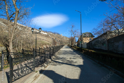 Krasnoarmeyskaya Street with a view of the Aeolian Harp gazebo. Pyatigorsk, Stavropol Krai, Russia