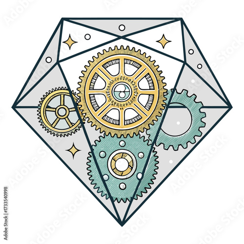A stylized graphic of a diamond held by a hand with radiating light.