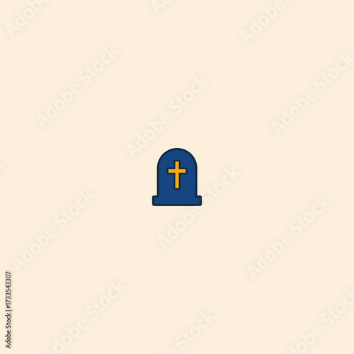 Halloween Gravestone Icon – Spooky Tombstone with Cross Vector Illustration in Flat Style for Horror and Scary Celebration Design