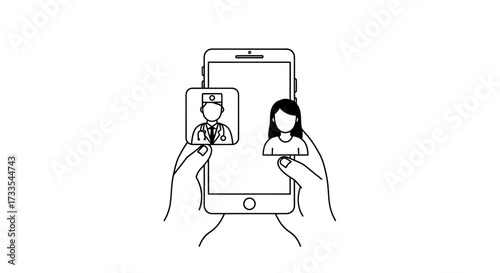 Hands holding a smartphone displaying a video call between a doctor and a patient, symbolizing telemedicine and remote healthcare services.