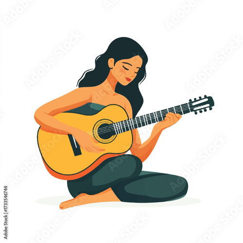 Woman Serenading with Acoustic Guitar in Serene Harmony