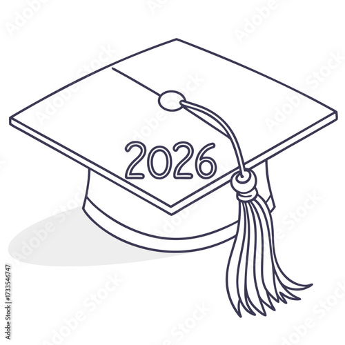 Stylized outline illustration of a graduation cap with the year 2026 prominently displayed on its surface symbolizing academic achievement and future success