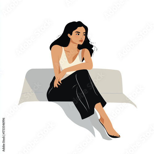 Woman sitting thoughtfully on a bench contemplating her surroundings.