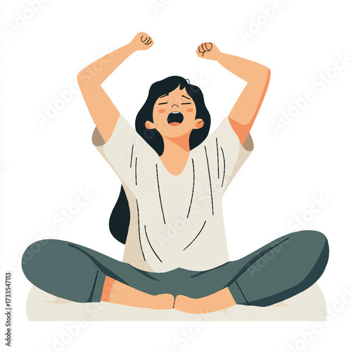 Woman Stretching Arms Overhead While Sitting in Butterfly Pose.