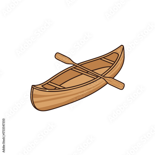Minimalist canoe illustration in natural wood and green colors, outdoor recreation concept