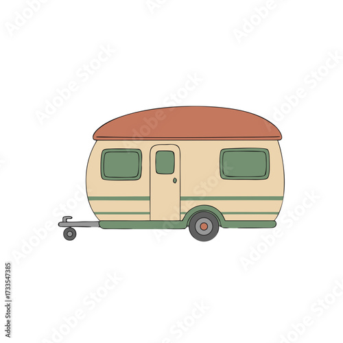 Minimalist caravan illustration in natural outdoor colors, travel and adventure concept