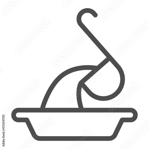 Ladle and plate of soup line icon, cooking food concept. Vector graphics. Food sign on white background, outline style icon for mobile or web design.