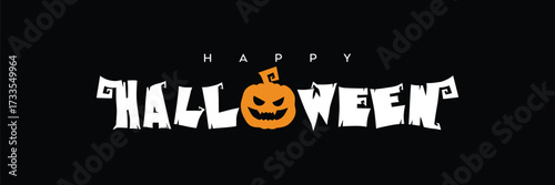 Minimalist Happy Halloween Banner with Pumpkin Face